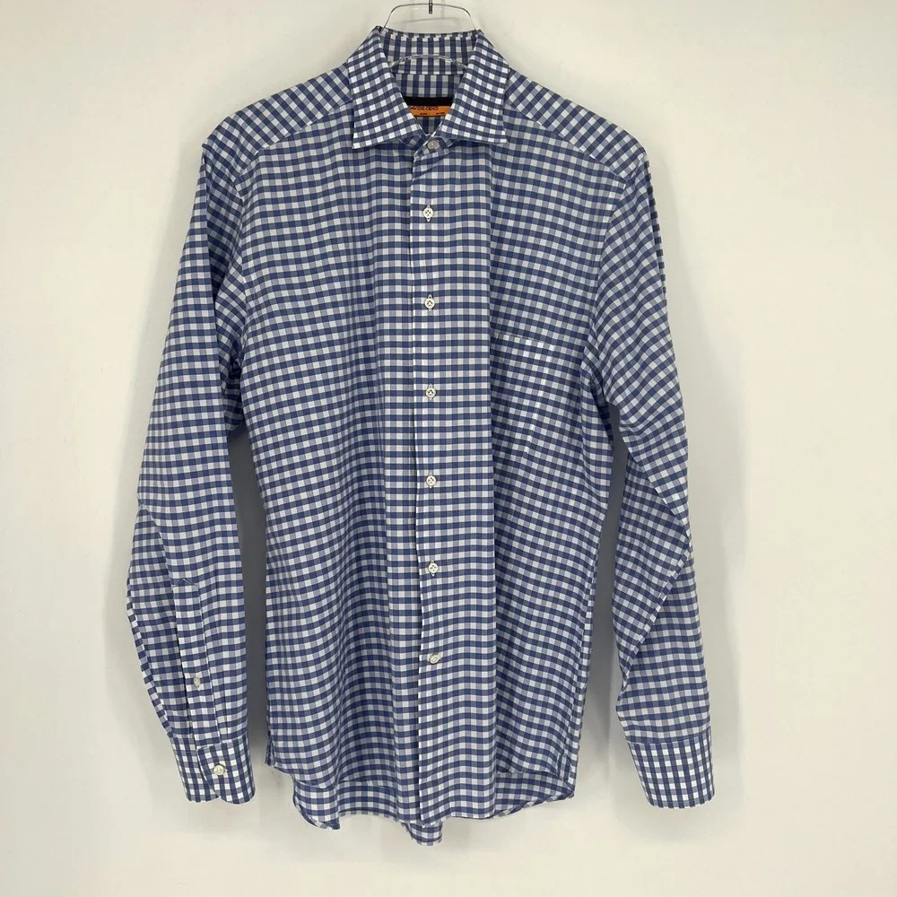 Davide Cenci Shirt Mens‎ 42 / 16.5 Plaid Blue Career Suiting Checkered Cotton